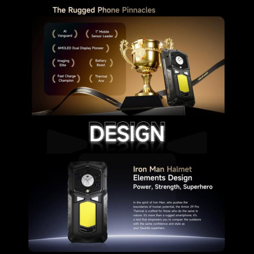  Téléphone robuste Ulefone Armor 29 Pro, version thermique, 16 Go + 512 Go, vision nocturne, écran 6,67 pouces + 1,04 pouce, Android 15, MediaTek Dimensity 7400 Octa Core, réseau : 5G, OTG, NFC (noir) SU022B1430-019